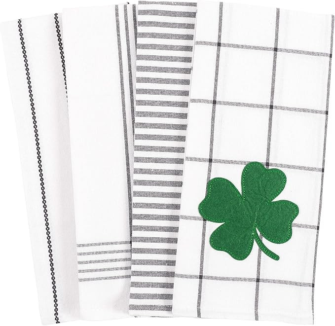 KAF Home St. Patrick's Day Shamrock Four Leaf Clover Applique Holiday Kitchen Dish Towel Set of 4... | Amazon (US)