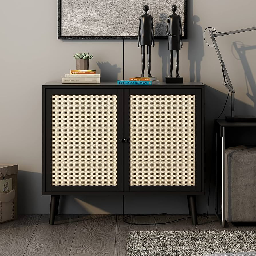 QHITTY Rattan Sideboard Buffet Cabinet, Accent Kitchen Storage Cabinet Console Table with Adjusta... | Amazon (US)