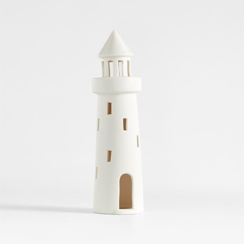 White Ceramic Holiday Lighthouse + Reviews | Crate & Barrel | Crate & Barrel