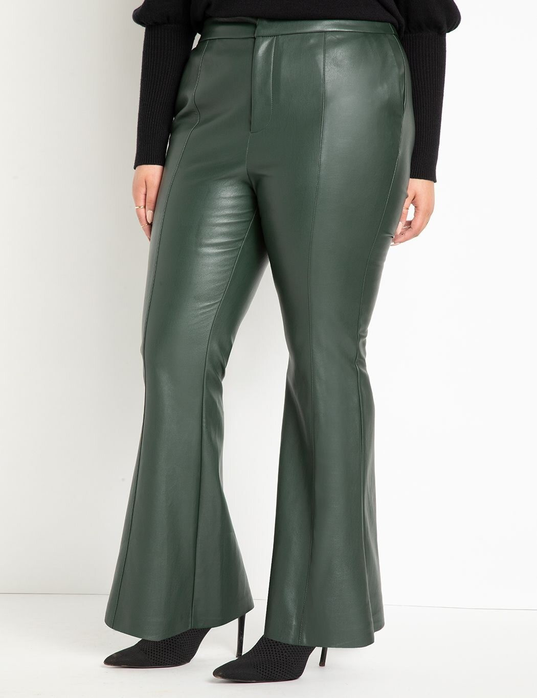 Faux Leather Flare Leg Trouser | Eloquii