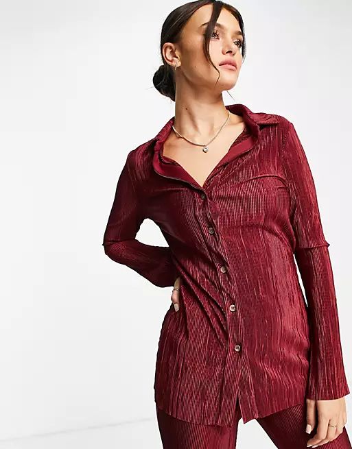 Miss Selfridge long sleeve button through plisse shirt | ASOS (Global)