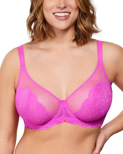 HSIA Minimizer Bras for Women, Full Coverage Lace Bra for Heavy Breasts Unlined Bras with Underwire Hot Pink | Amazon (US)