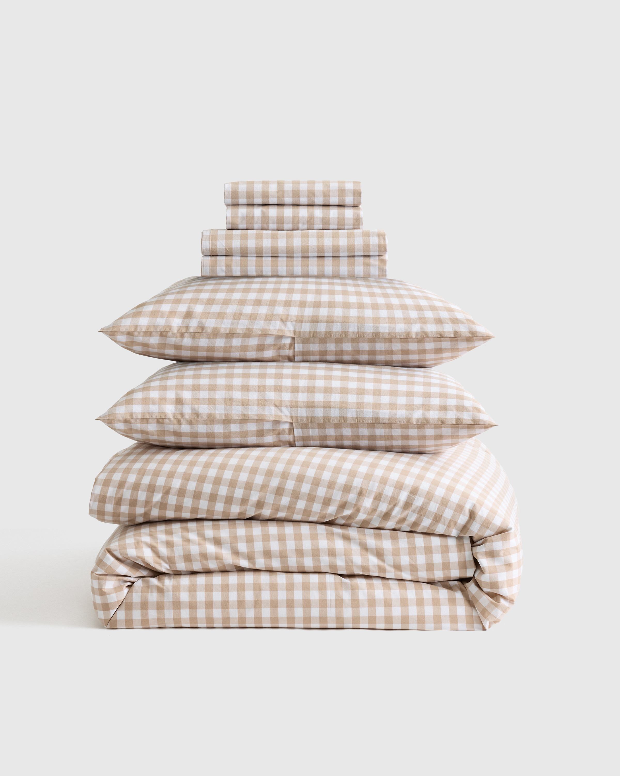 Quince | Classic Organic Percale Gingham Deluxe Bedding Bundle in Blue Fog, Size King, Percale Cotton | Quince