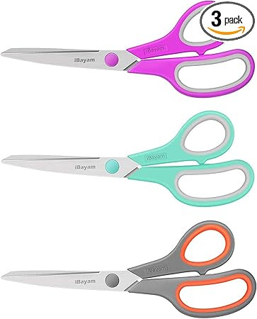 Scissors, iBayam 8" Multipurpose Scissors Bulk 3-Pack, Ultra Sharp Blade Shears, Comfort-Grip Han... | Amazon (US)