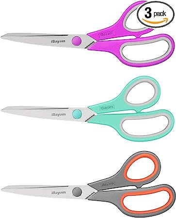 Scissors, iBayam 8" Multipurpose Scissors Bulk Ultra Sharp Shears, Comfort-Grip Sturdy Scissors f... | Amazon (US)