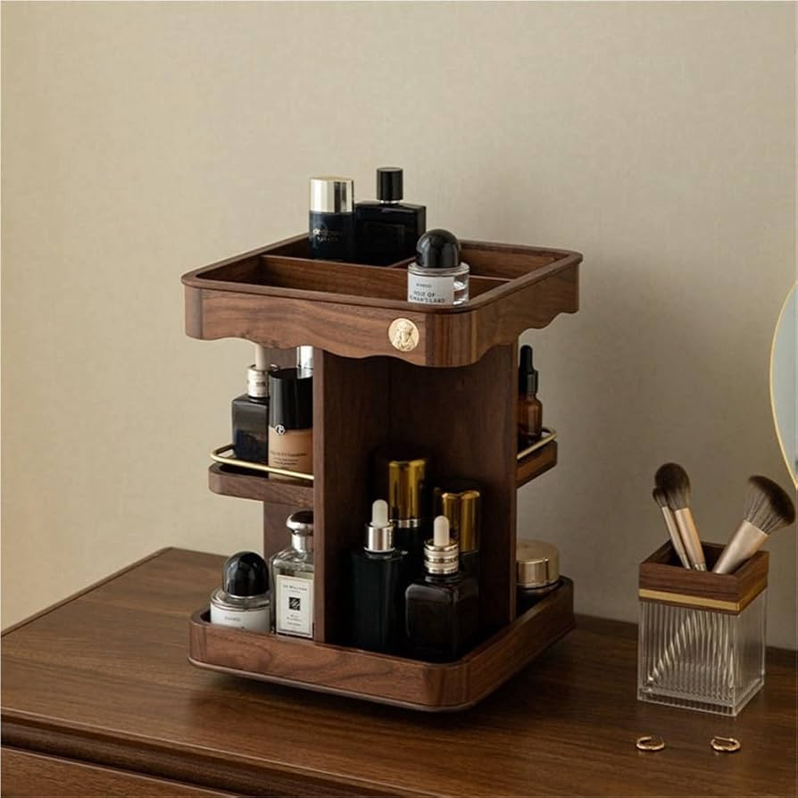 Rotating Bamboo Makeup Organizer, 360° Spinning Adjustable Vanity Holder Rack, Large Capacity Co... | Amazon (US)