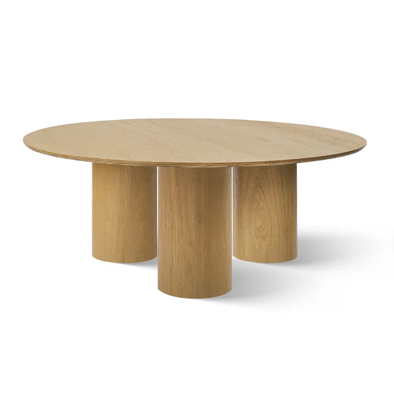 BAGUETTE40" DrumArchitectural Design Rich White Oak Wood With 3 Legs Pedestal Round Coffee Table | Wayfair North America