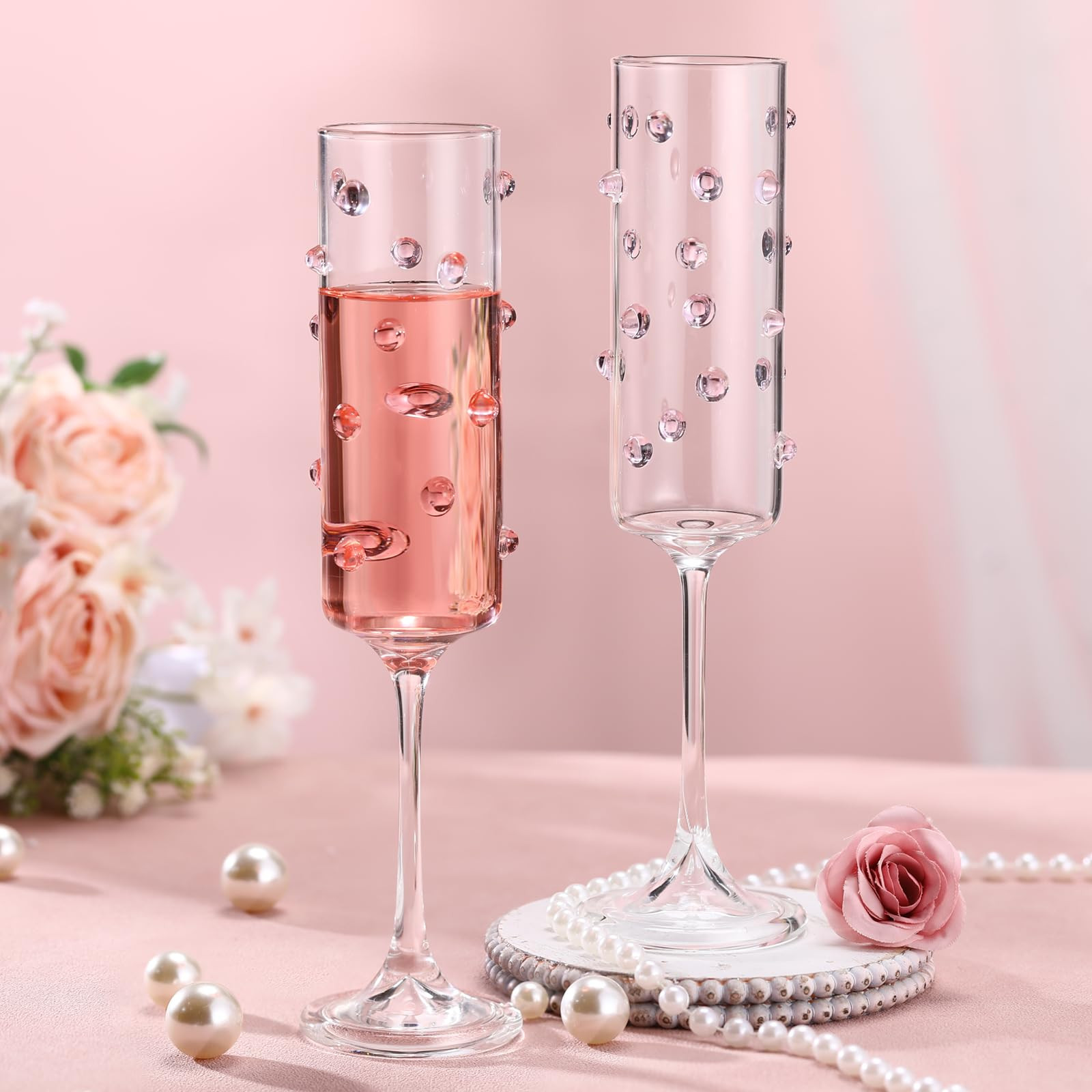 2 Pack Pink Wine Glasses Christmas Gift for Women Polka Dot Champagne Glasses Set Thick Glass 6 oz Cup Wedding Gift Crystal Coquettish Table Decoration for Xmas Birthday Party Housewarming Anniversary | Amazon (US)