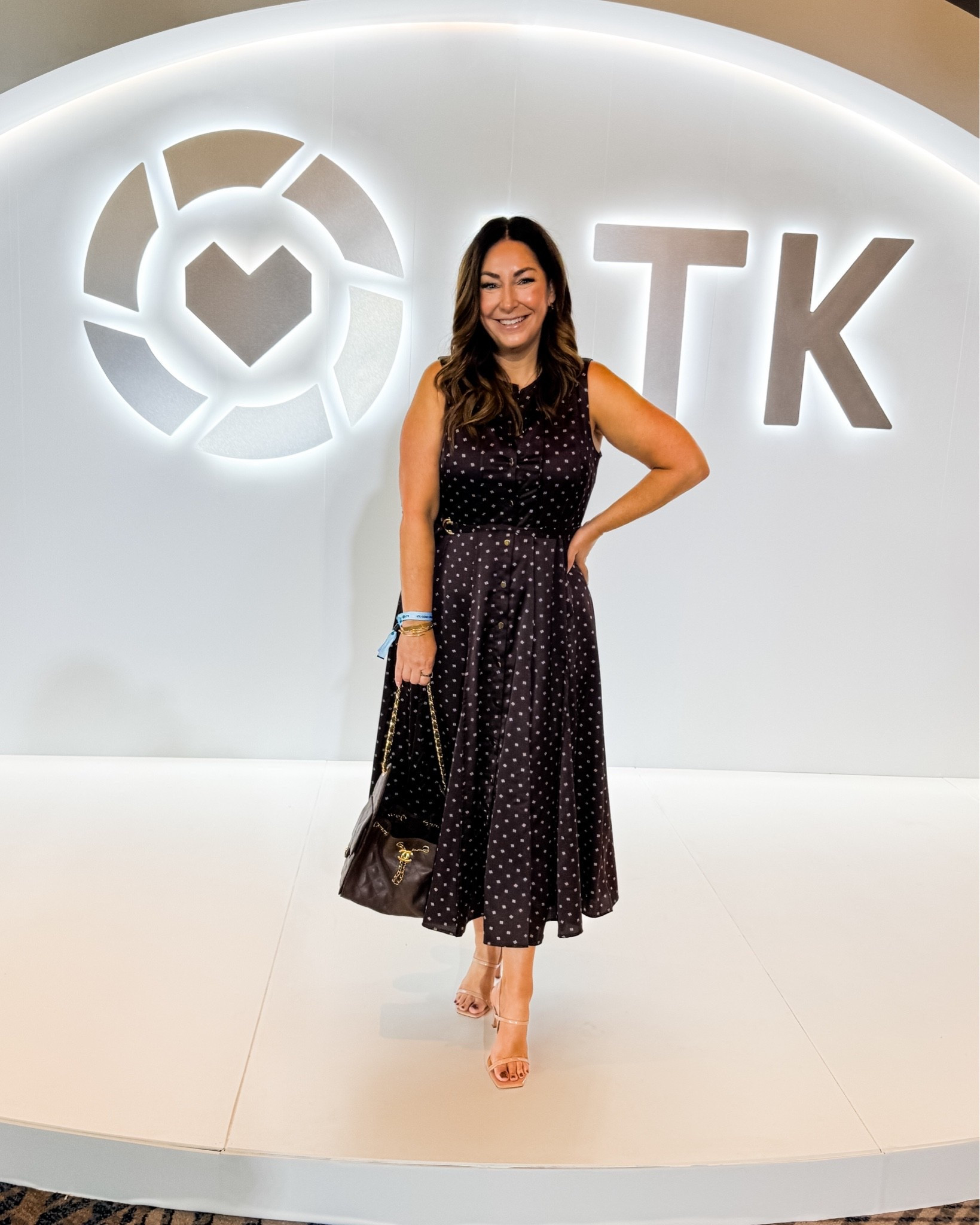 Love this fall chocolate brown dot midi dress.  It was perfect for LTK Con Event and works for SO many occassions. #falldresses #falloutfit

#LTKOver40 #LTKMidsize #LTKCon