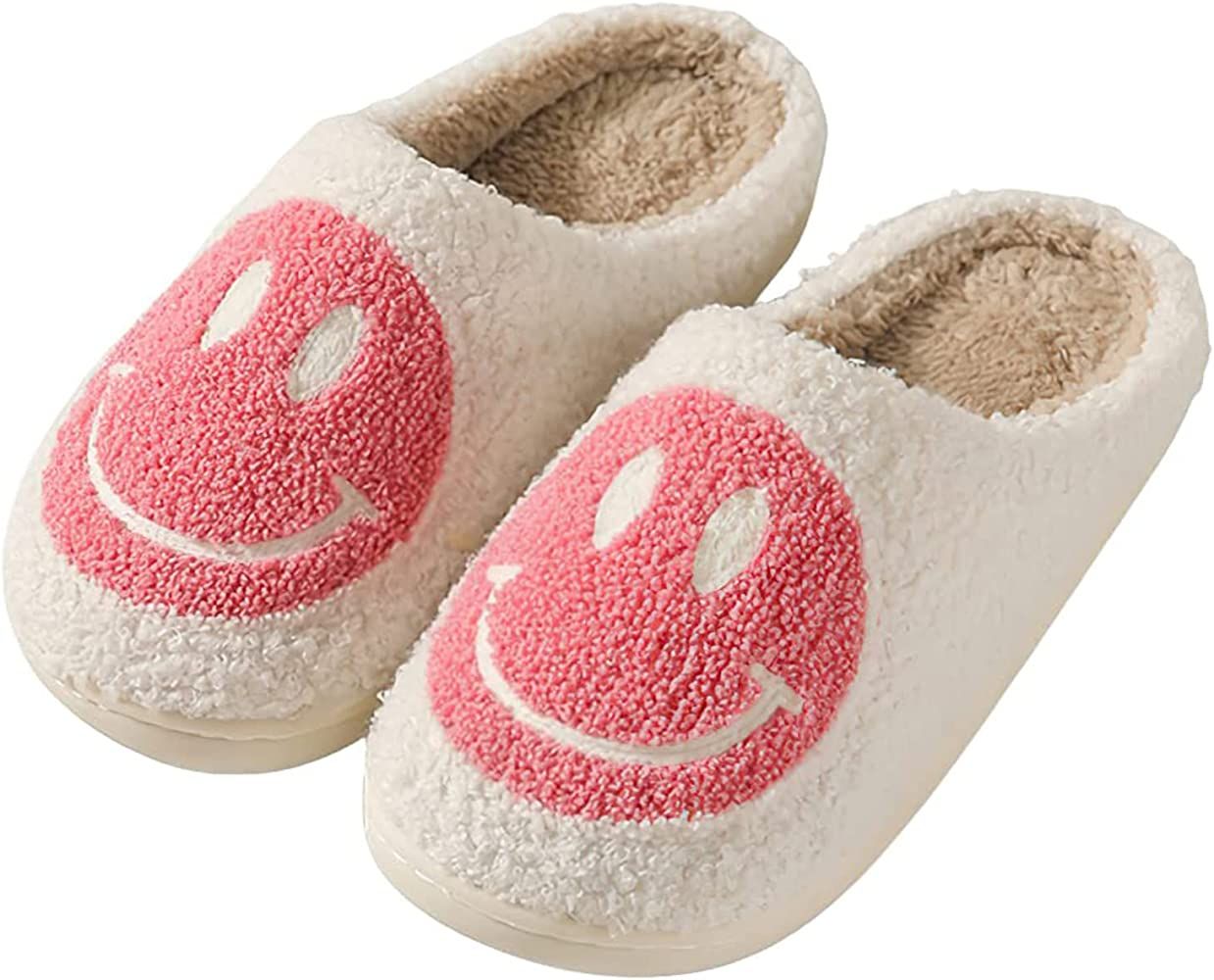 Smiley Face Slippers For Women And Men Fuzzy Fluffy Slippers Warm Cozy House Slippers Slip-on Indoor | Amazon (US)
