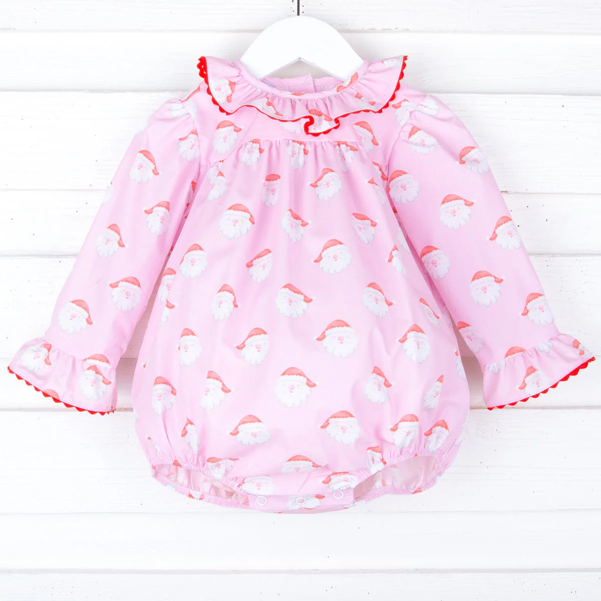 Happy Santa Print Ruffle Collar Bubble | Classic Whimsy