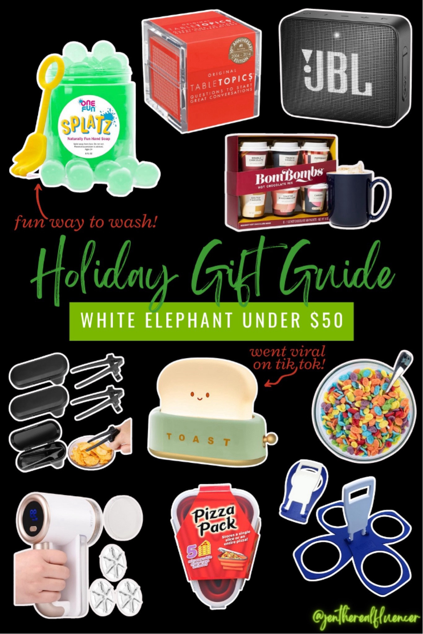 Holiday, Christmas, soap, table topics, Bluetooth speaker, snack tongs, cereal candle, nightlight, pizza, drink carrier, white elephant 

#LTKHoliday #LTKGiftGuide #LTKSeasonal