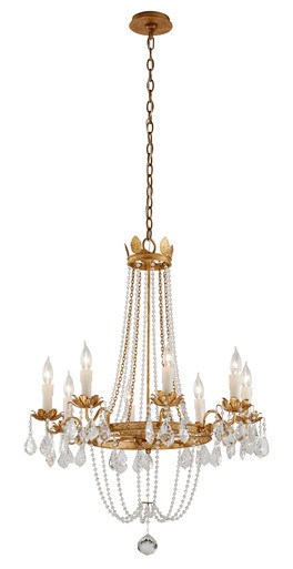 Viola Chandelier, 8-Light, Distressed Gold Leaf, Clear Shade, Medium, 27.5"W (F5366 MAE1) | Lighting Reimagined