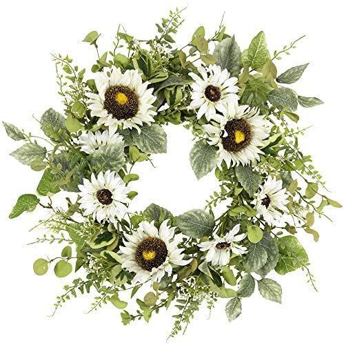 18 Inch Artificial Sunflower Wreath for Front Door Spring Summer Wreath for Indoor Decorations Do... | Amazon (US)