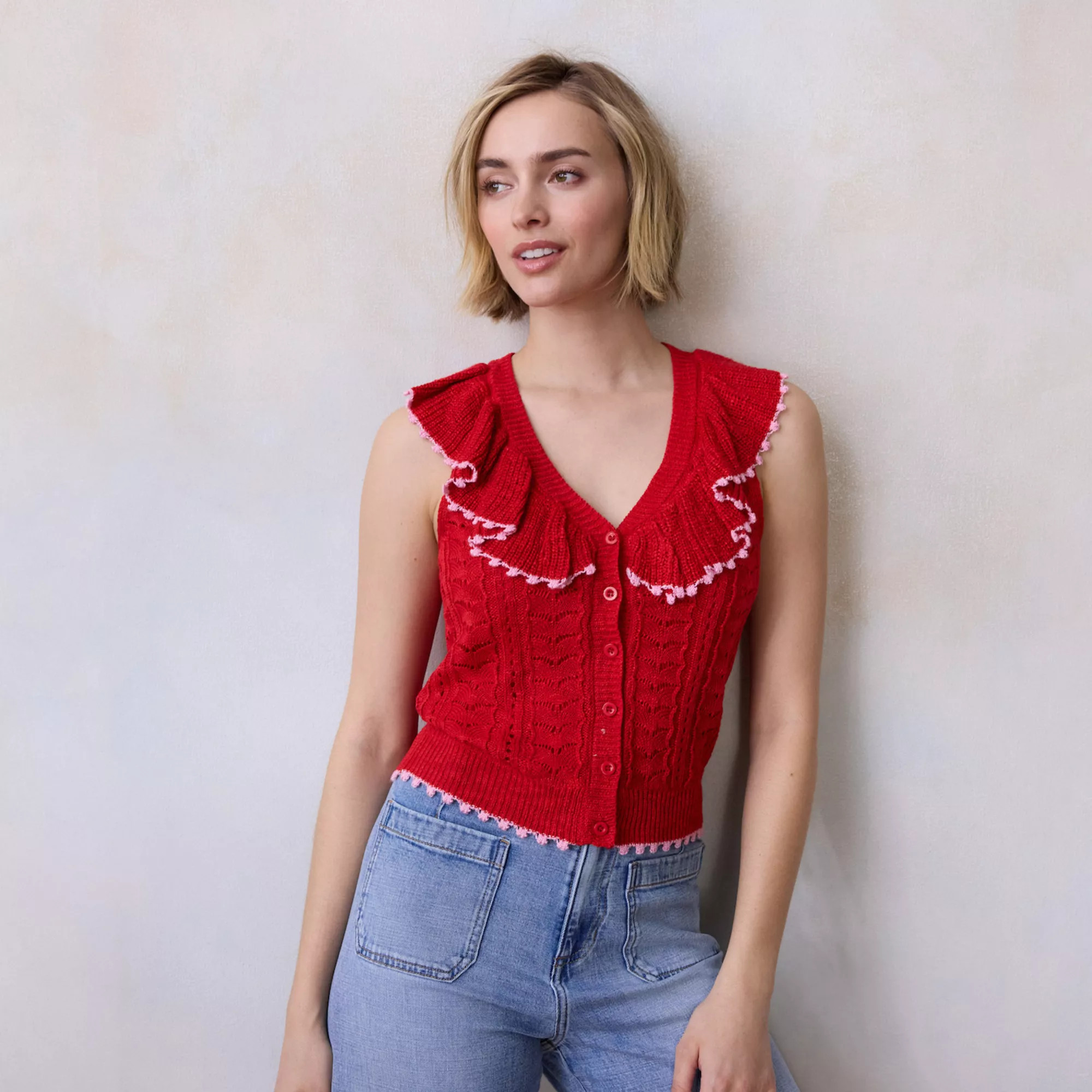 Women's LC Lauren Conrad Ruffle Sweater Vest | Kohl's