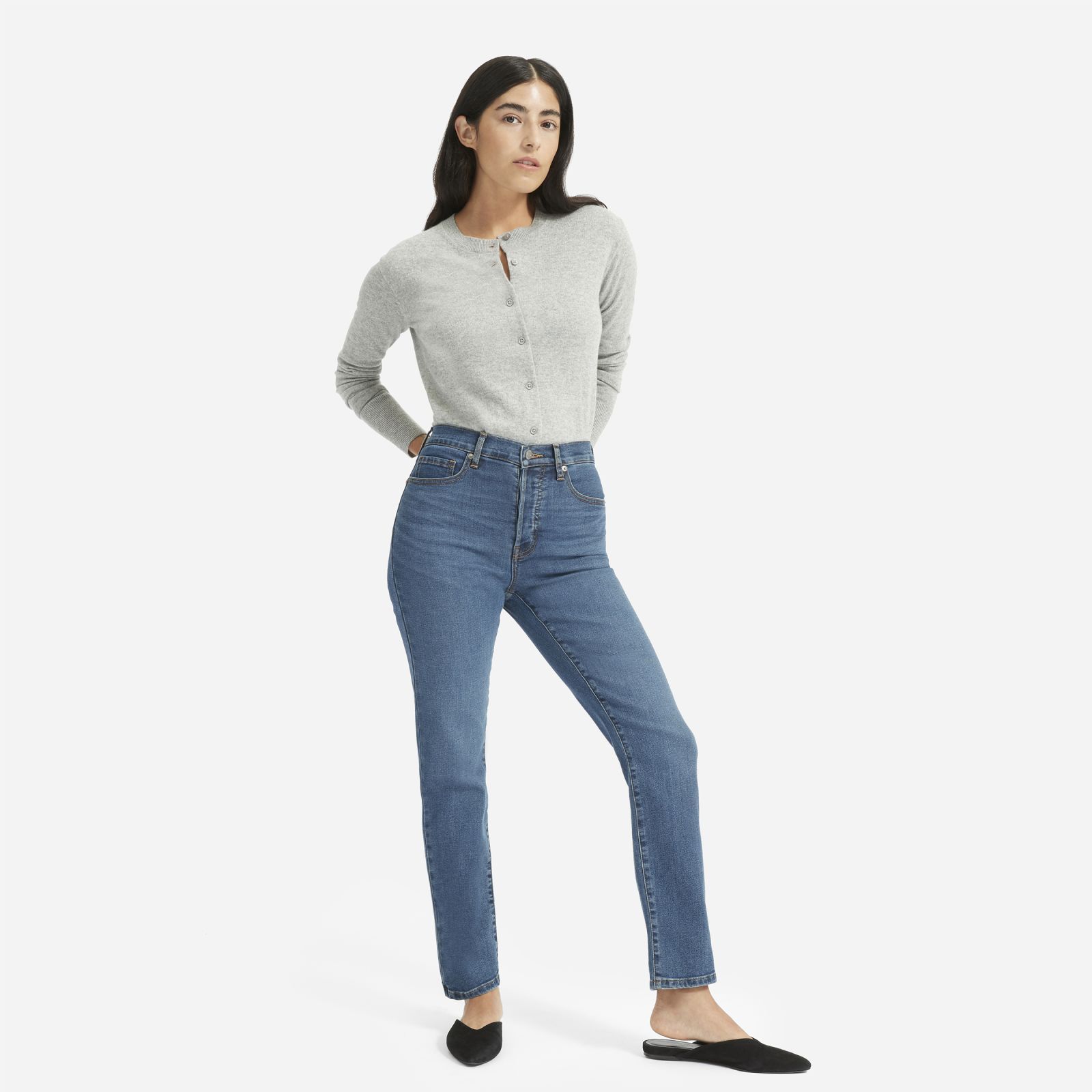 Women's Authentic Stretch High-Rise Cigarette Jean by Everlane in Mid Blue, Size 23 | Everlane