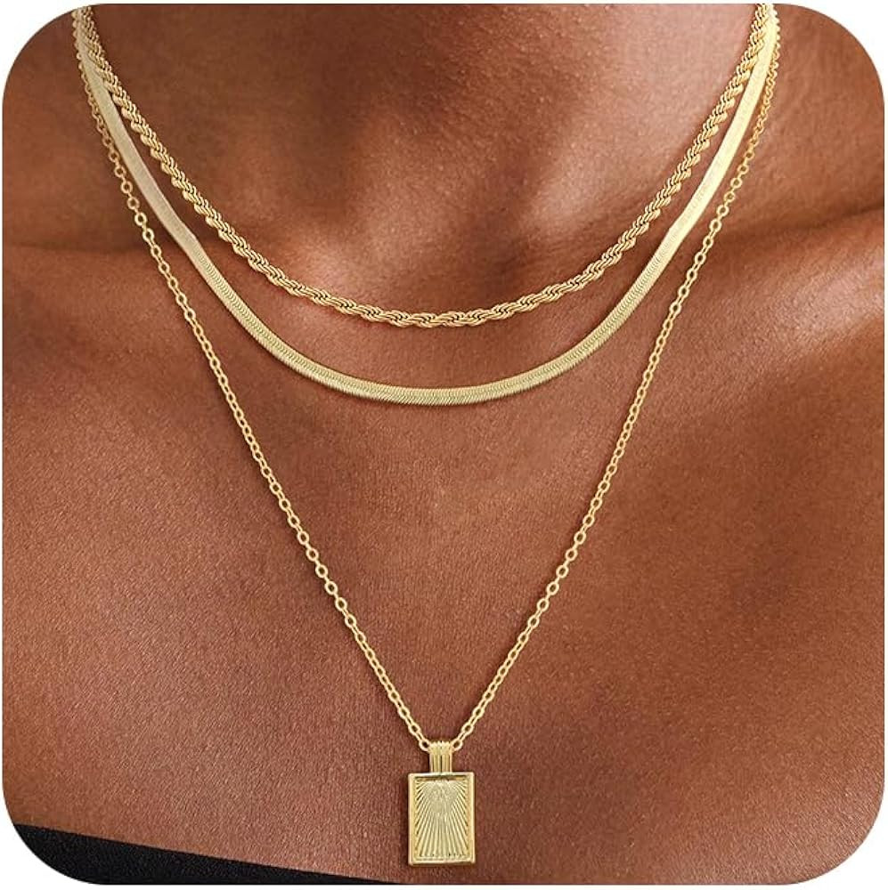 Layered Gold Silver Necklaces for Women, Stackable Dainty 14K Real Gold Plated Silver Chain Neckl... | Amazon (US)
