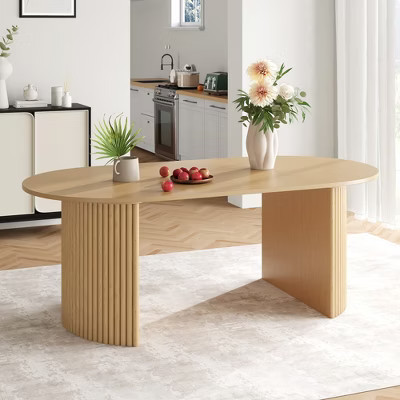 Spassway 67"L*33.5"W Oval Oak Wood Dining Table with Double Pedestal Modern Kitchen Table with Solid Wood Legs for Seats 6 Natural | Target