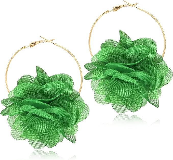 DAMLENG Lightweight Bohemian Big Fabric Flowers Dangle Drop Earrings Handmade Charm Chic Petal Ho... | Amazon (US)
