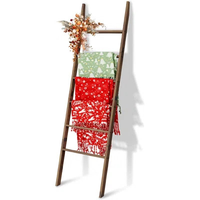 Acacia Wood 6-Tier Blanket Ladder, 5.7FT(66.5'') Blanket Quilt Towel Holder Rack Decorative Ladder Wooden, Easy Assembly, Rustic Farmhouse Ladder Shel | Wayfair North America