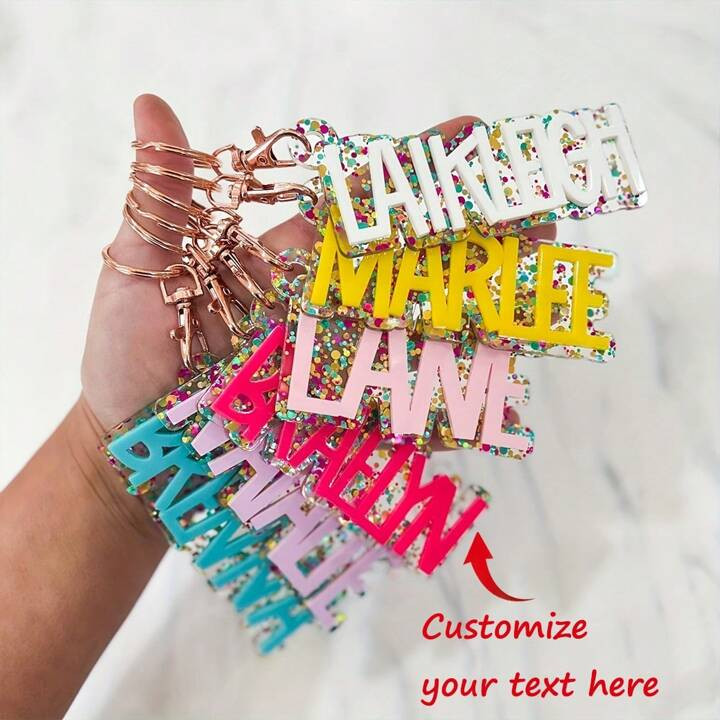1pc Personalized Acrylic Name Keychain, Custom Letter Key Ring, Colorful Glitter Pendant, DIY Nam... | SHEIN