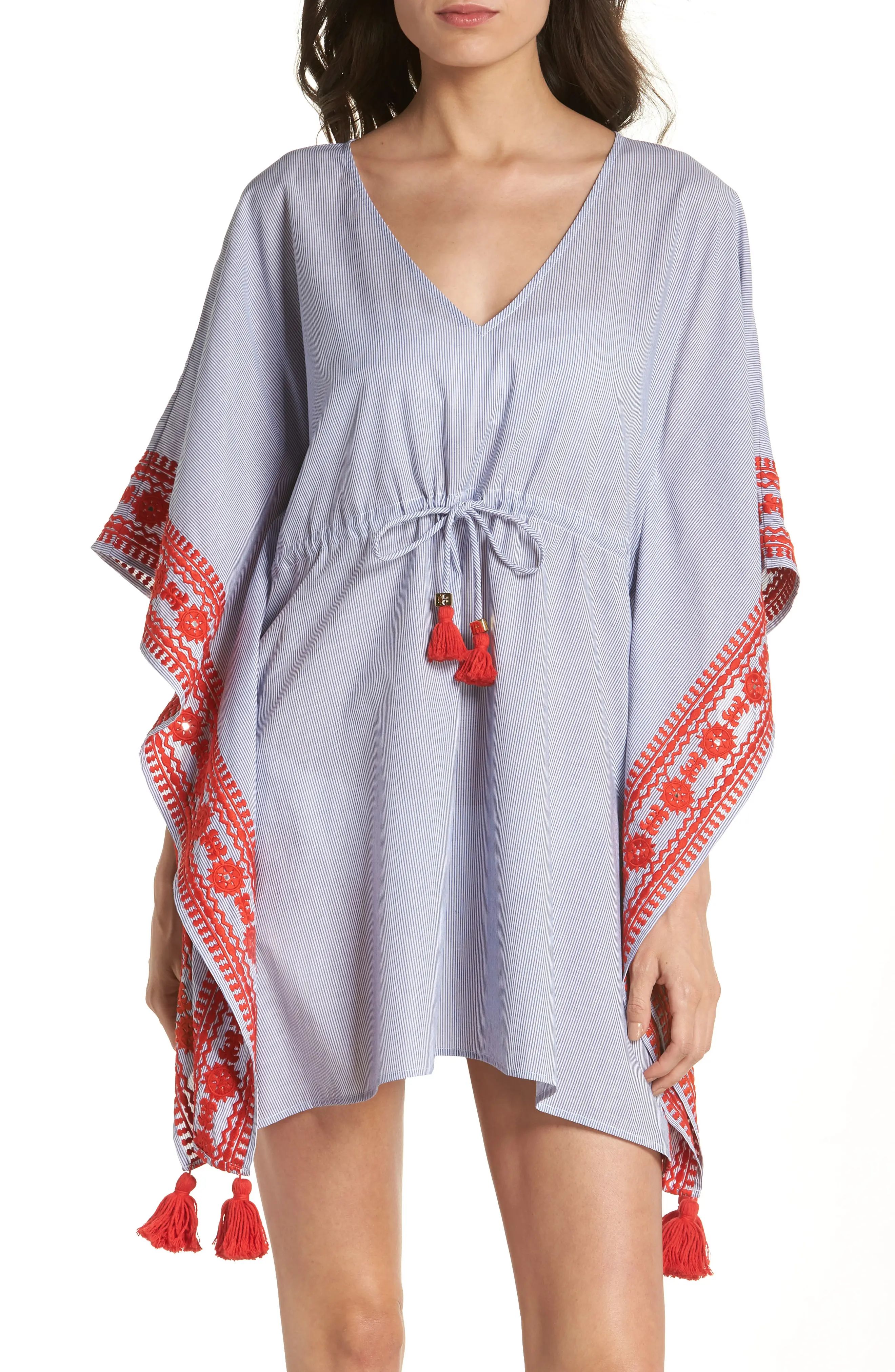 Women's Tory Burch Ravena Cover-Up Caftan, Size X-Small/Small - Blue | Nordstrom