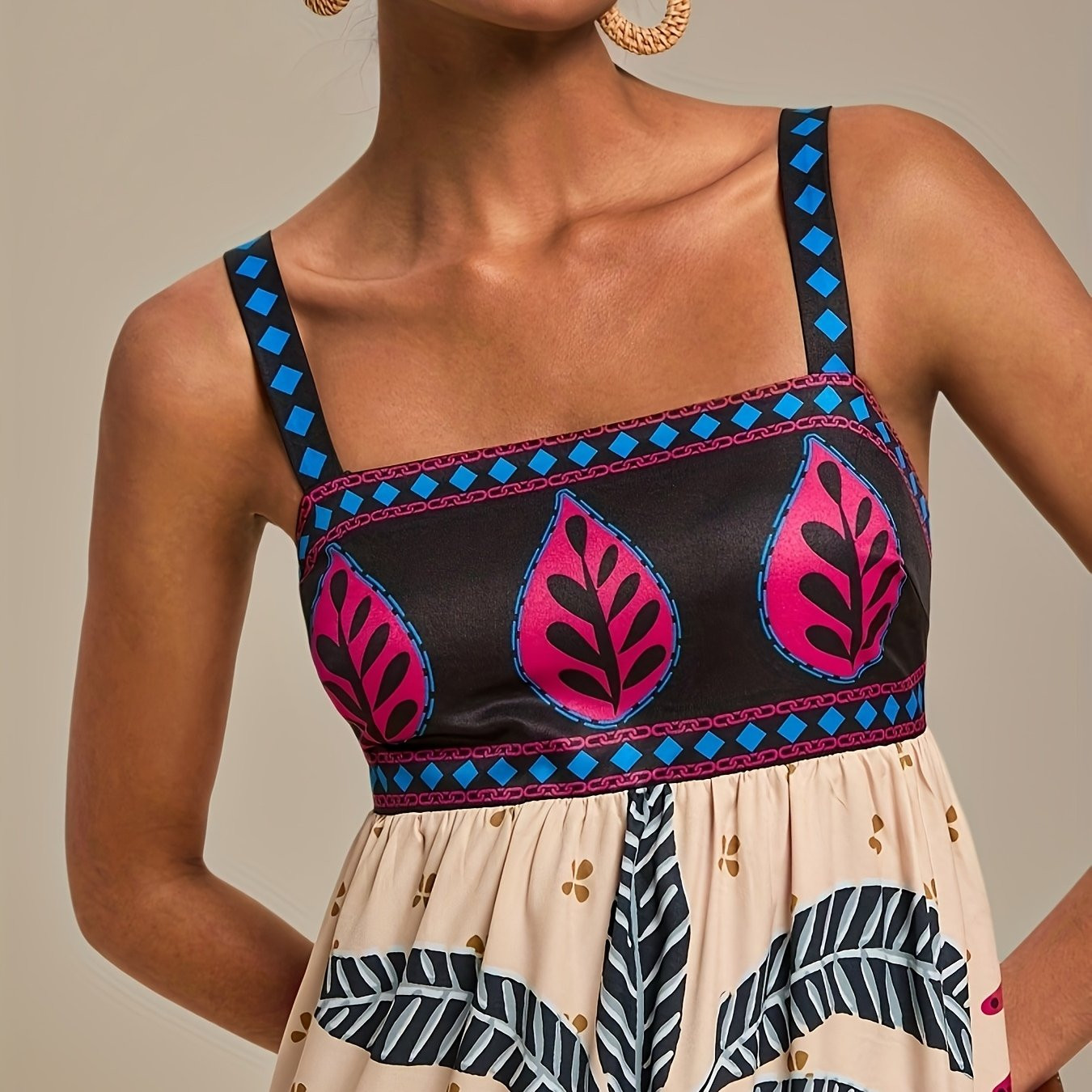women's elegant square neck a line dress tropical geometric - Temu Canada | Temu Affiliate Program