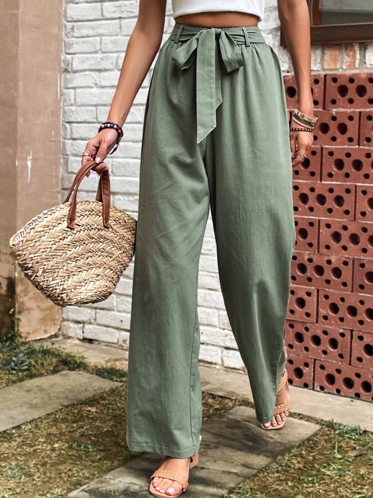 EMERY ROSE Solid Belted Wide Leg Pants | SHEIN