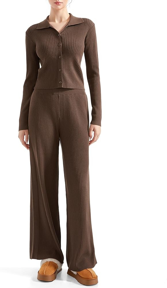 SUUKSESS Women Knit Long Sleeve Lounge Sets Ribbed Matching Comfy Two Piece Sets | Amazon (US)