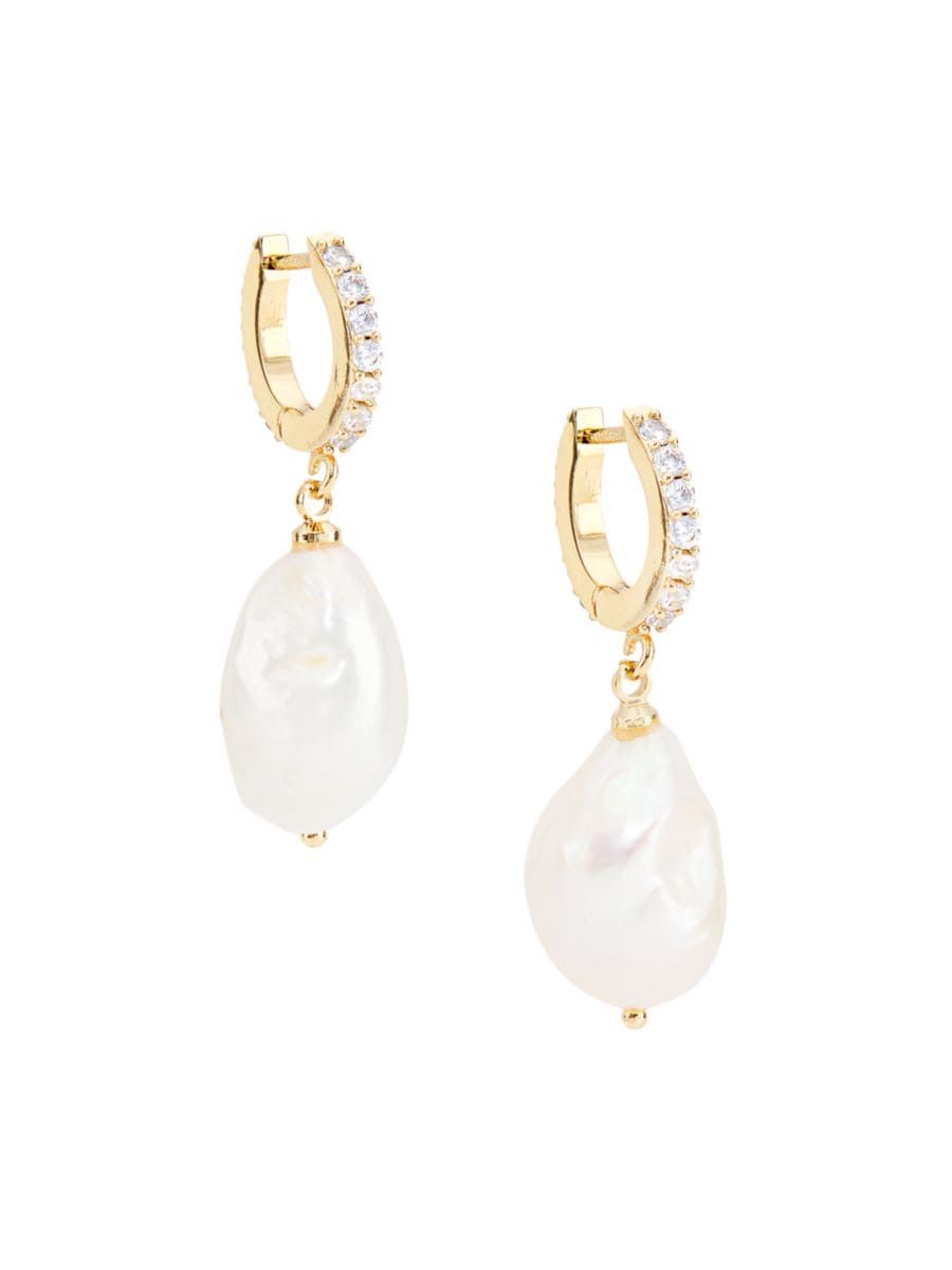 14K-Gold-Plated, Glass Crystal, & 18MM Freshwater Pearl Drop Earrings | Saks Fifth Avenue