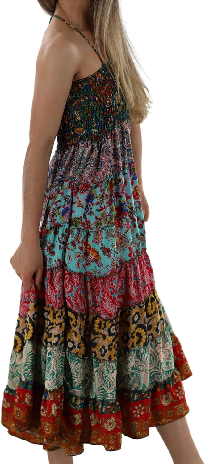 Women's Flowy Mid Length Dress with Scrunched Top | Amazon (US)