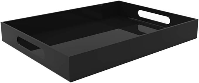 Black Acrylic Serving Tray for Vanity, Bathroom, Outdoor, Food and Décor with Handles (Rectangle... | Amazon (US)