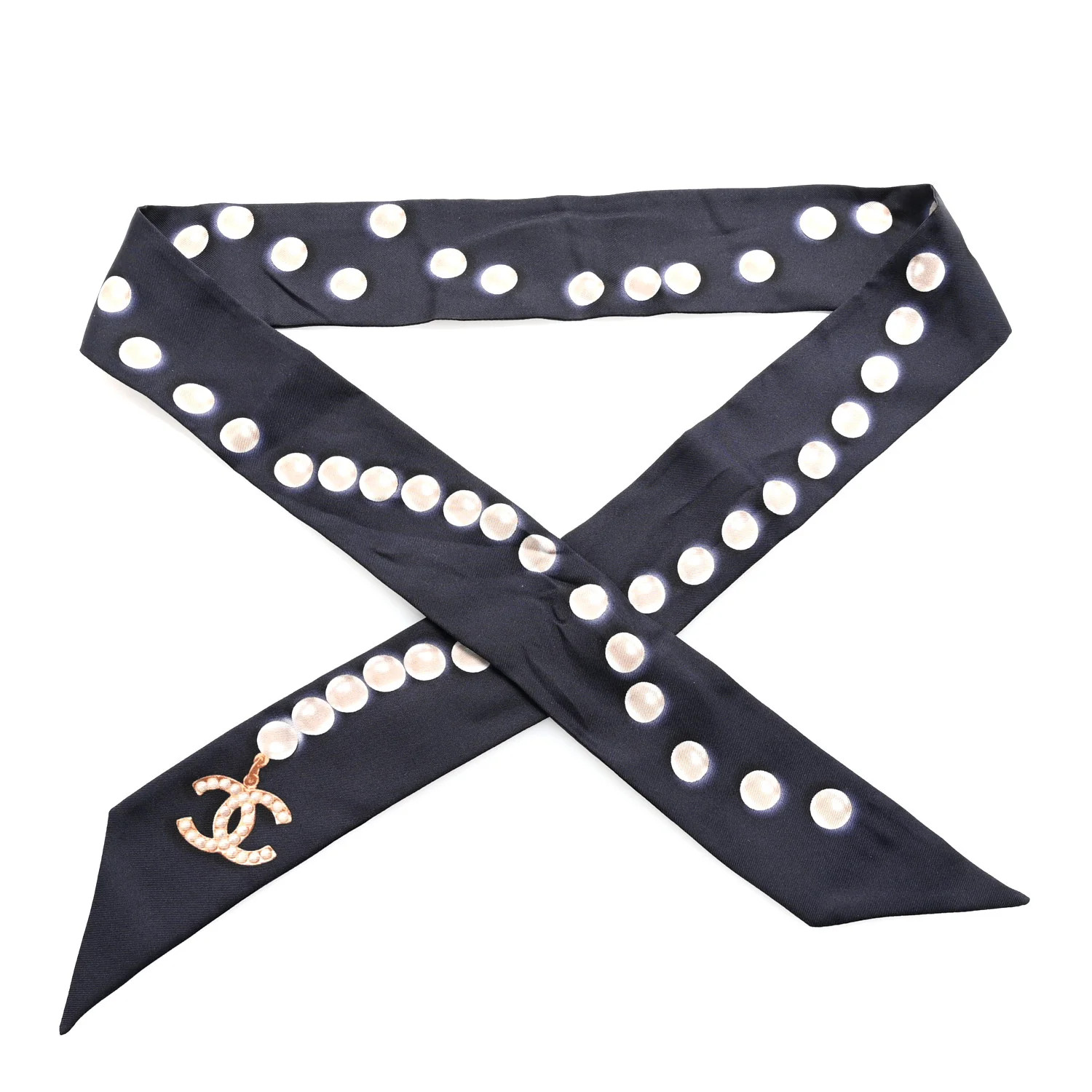 Silk Pearl CC Slim Bandeau Scarf Dark Navy | FASHIONPHILE (US)