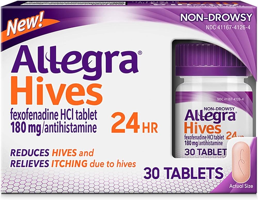 Allegra Hives Non-Drowsy Antihistamine Tablets, 30-Count, 24HR Hives Reduction & Itch Relief, 180... | Amazon (US)
