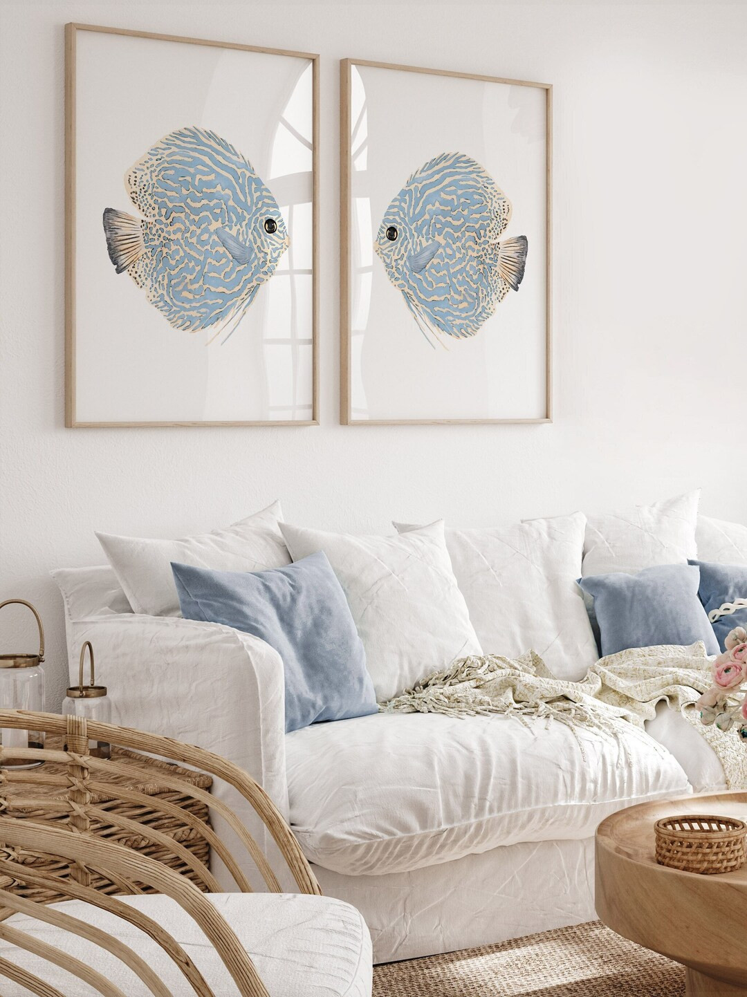 Abstract Discus Fish, Set of 2 Prints, Modern Coastal Wall Decor, Watercolor Artwork, Marine Anim... | Etsy (US)