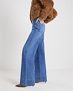 Blue High Waisted Front Pocket Palazzo Jeans | River Island UK & IE