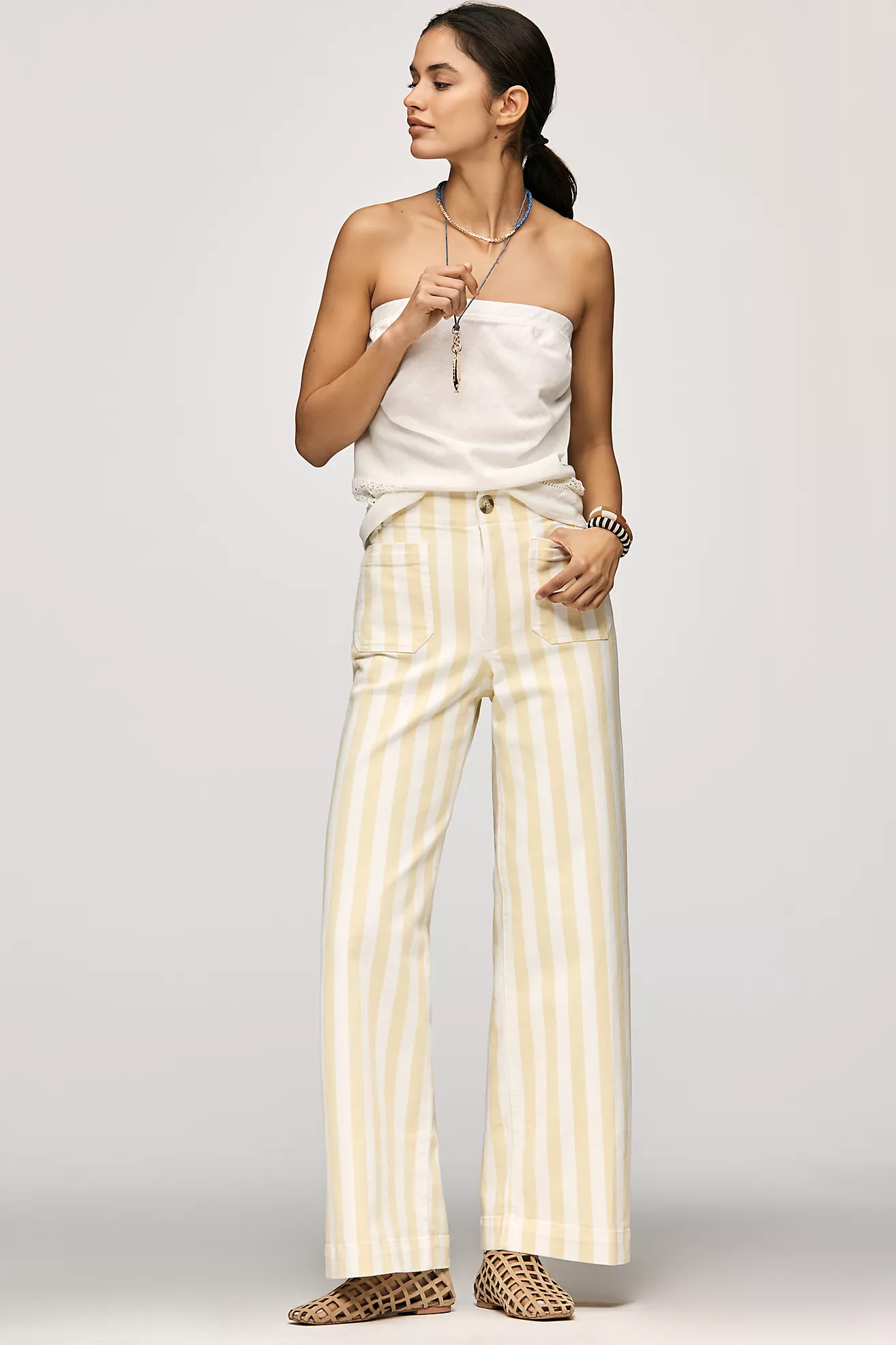 The Colette Striped Full-Length Wide-Leg Pants by Maeve | Anthropologie (US)