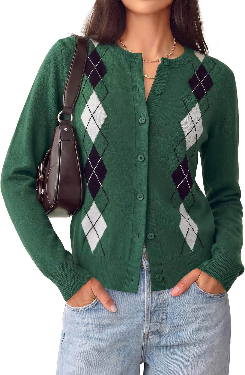 GRACE KARIN Cardigan for Women Argyle Fall Sweaters Cozy Teacher Outfits | Amazon (US)