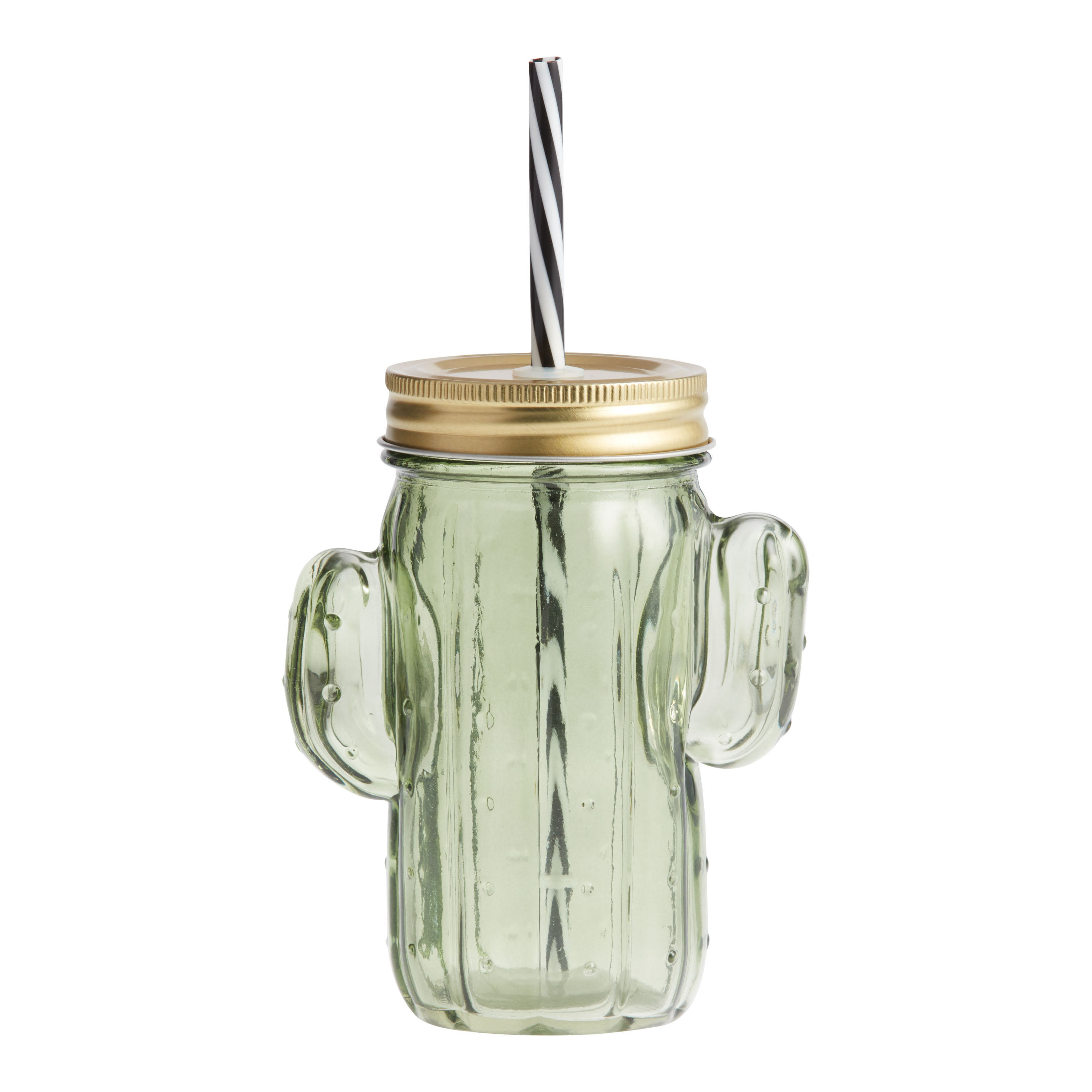 Green Glass Cactus Figural Drink Tumbler With Straw | World Market