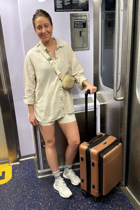 Favorite outfit for traveling from cooler Spring weather to hot Summer weather. 
This Calpak carry-on is also the easiest rolling luggage I’ve ever had  

#LTKTravel #LTKBump #LTKSeasonal