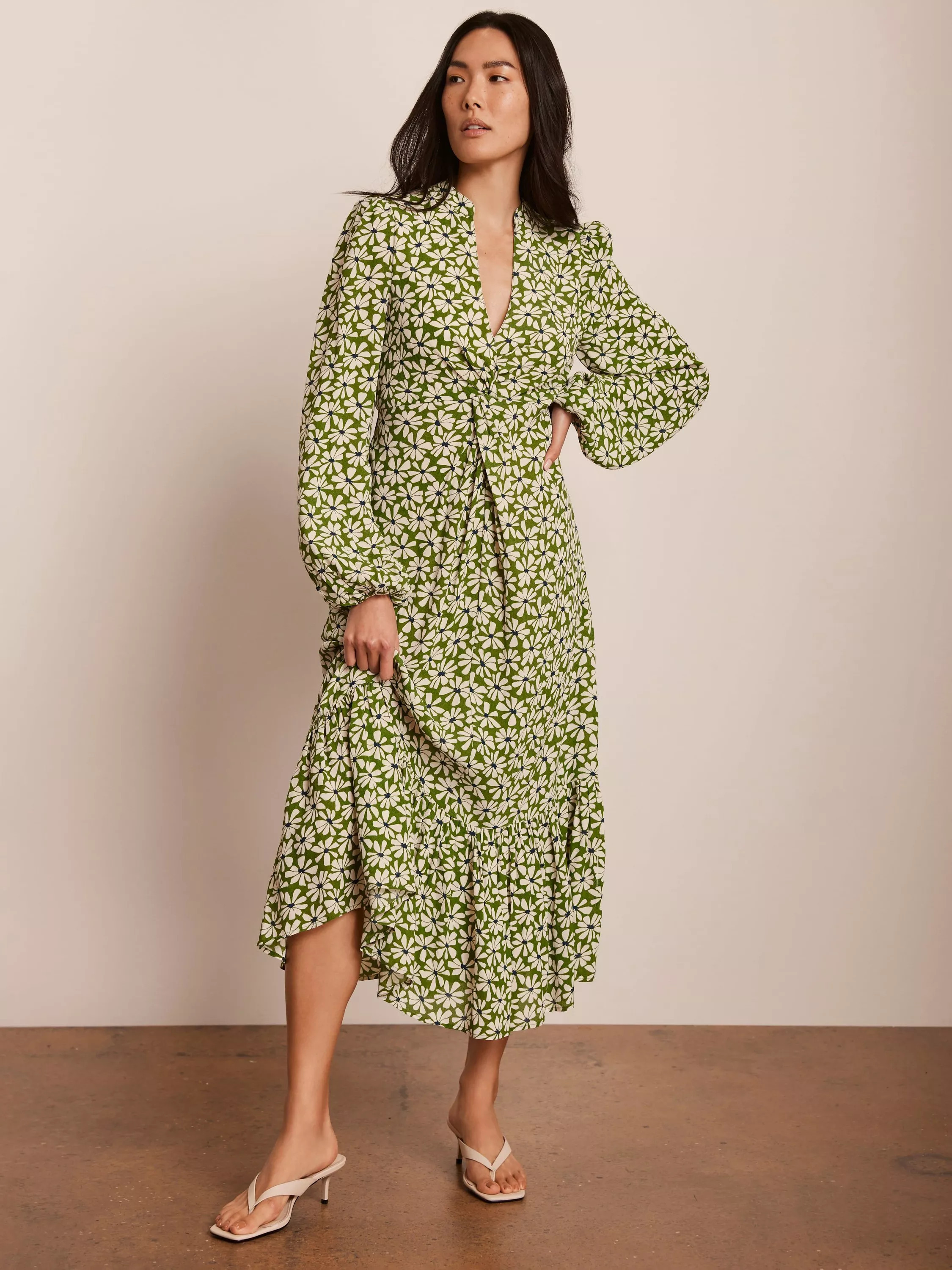 Mint Velvet Floral Print Midi Dress, Green | John Lewis (UK)