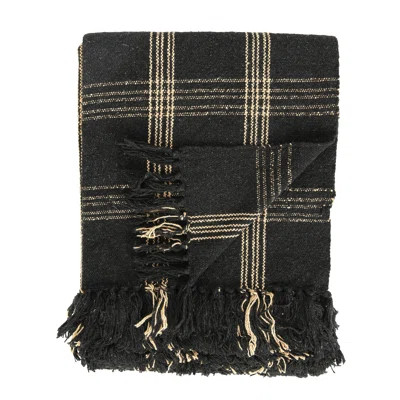 Plaid Black & Tan Fringed Woven Cotton Blend Throw | Wayfair North America