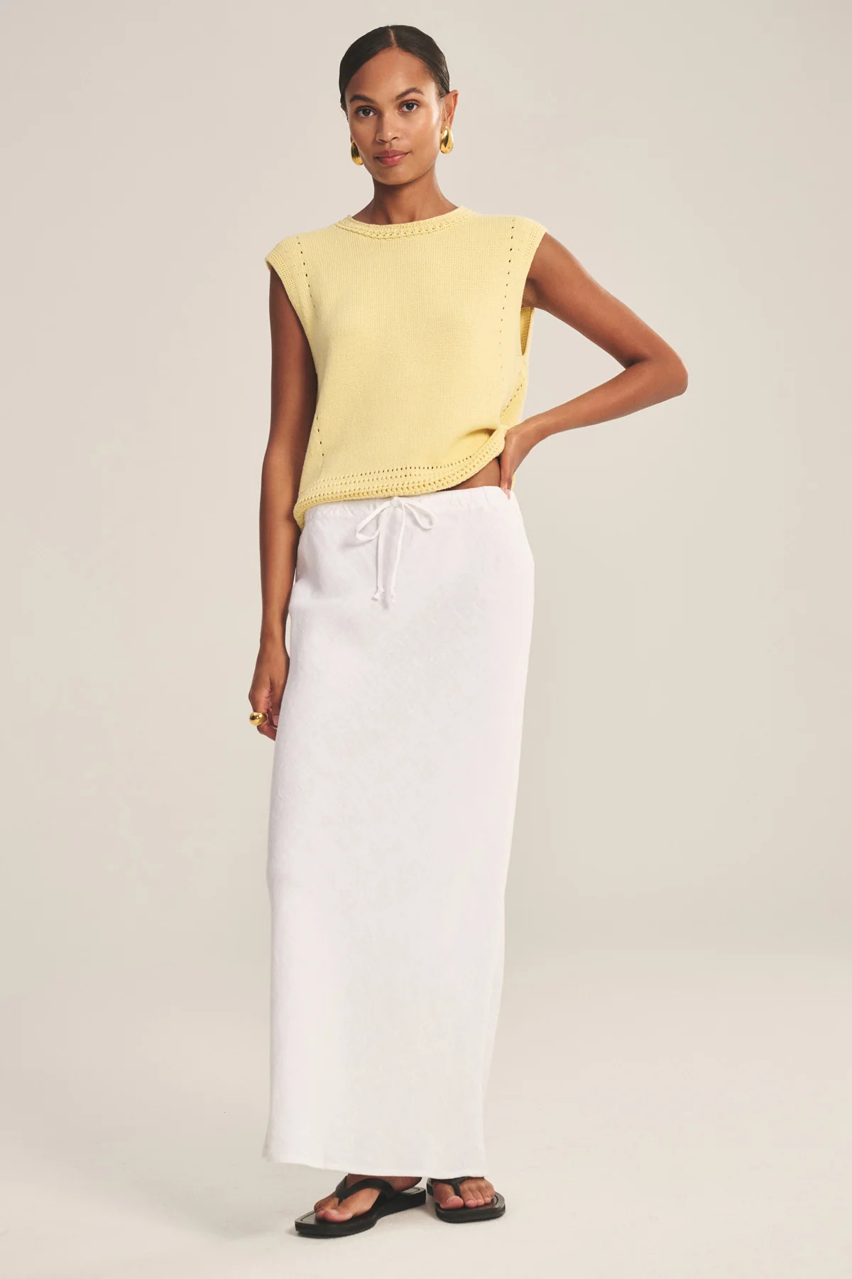 BEKA HEAVY LINEN BIAS CUT DRAWSTRING MAXI SKIRT | Velvet by Graham & Spencer