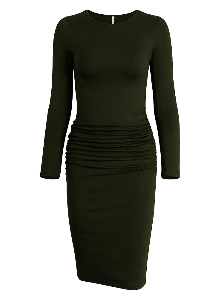 Missufe Women's Long Sleeve Ruched Casual Sundress Bodycon Sheath Knee Length Dress | Amazon (US)