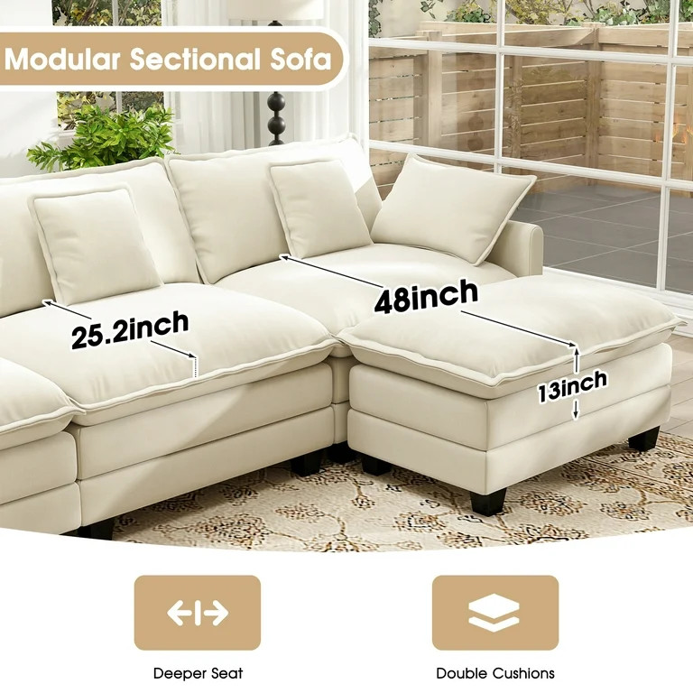 BedLuxury 146.5'' U shape Modular Sectional Sofa with Movable Ottomans, Modern Chenille Deep Seat... | Walmart (US)