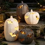 Terracotta-Effect Bat Cutout Pumpkin, Halloween LED Light Up Resin Pumpkin Lantern with Bat Hollo... | Walmart (US)