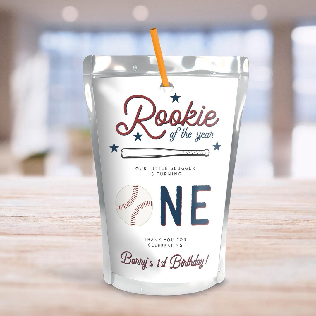 Baseball Birthday Juice Pouch Sticker Template, Rookie of the Year Birthday Party Favors, Basebal... | Etsy (US)