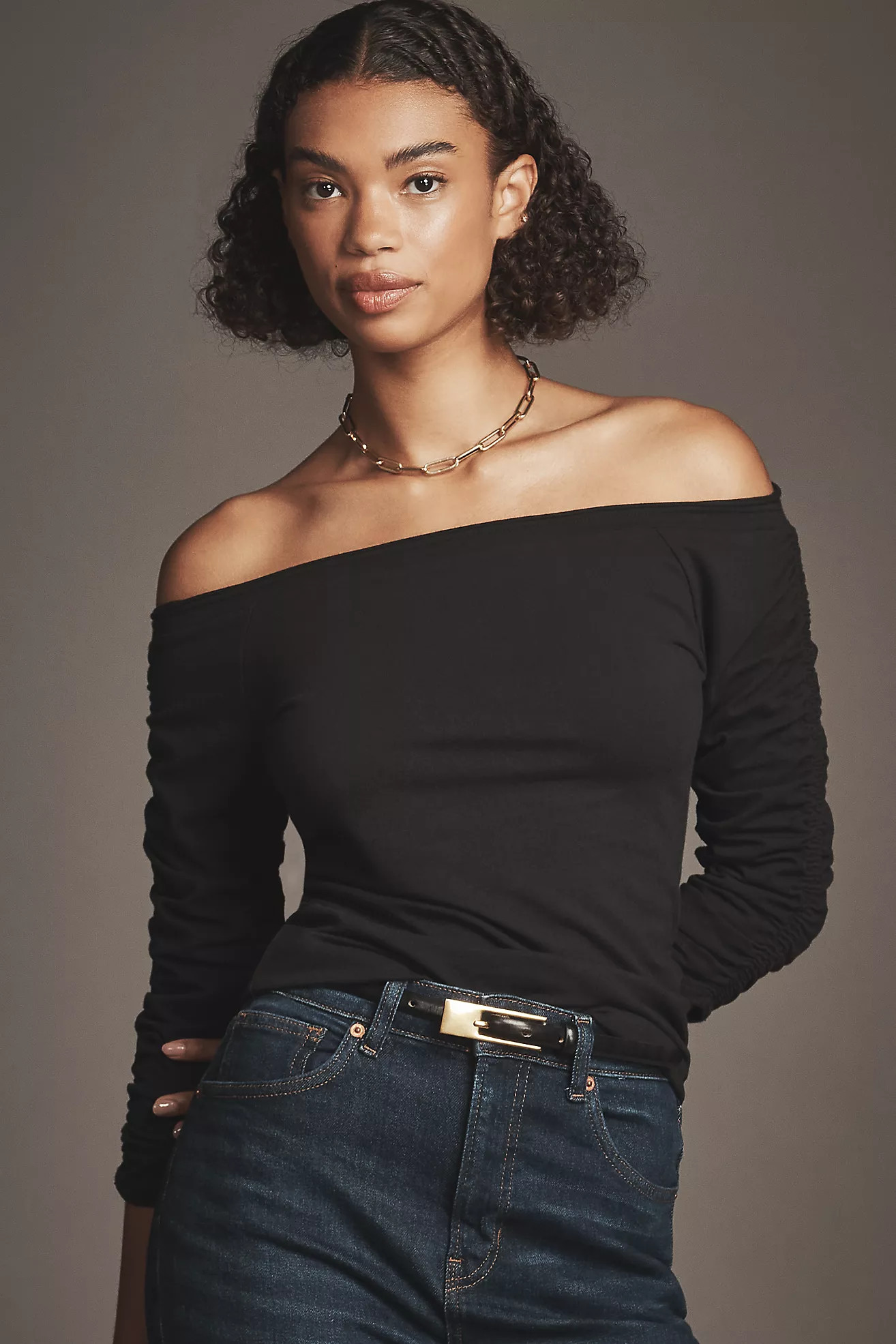 Pilcro Off-The-Shoulder Ruched-Sleeve Top | Anthropologie (US)