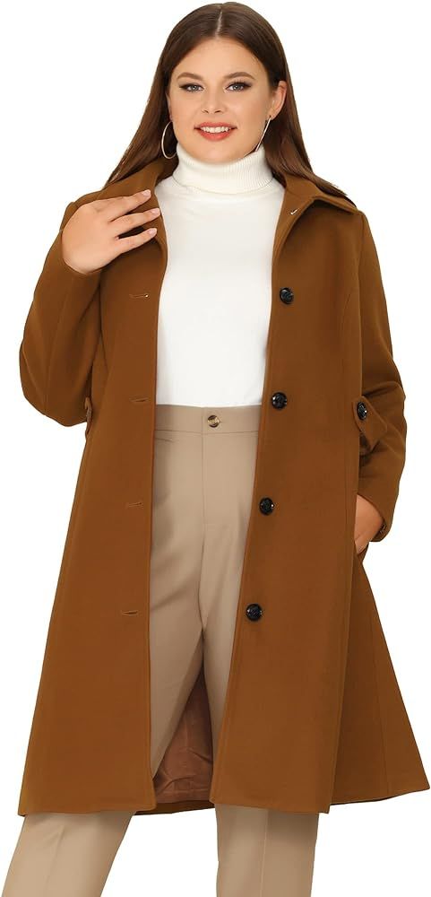 Agnes Orinda Women's Plus Size Single Breasted Belted Winter Long Coat | Amazon (US)