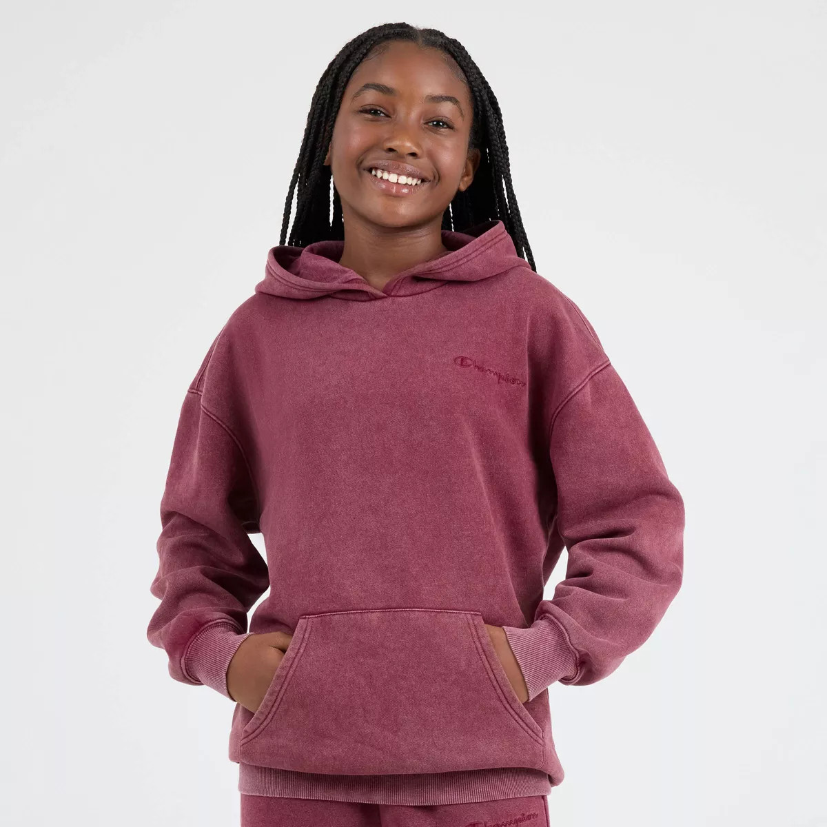 Champion Girls' Washed Fleece Oversized Hoodie - Light Pink S | Target